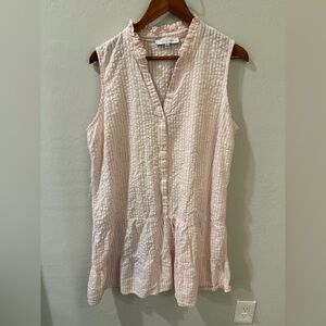 Madison Seersucker Pink Stripe Sleeveless Button Dress XL